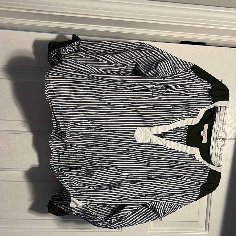 LOFT Black and White Striped V-Neck Top
